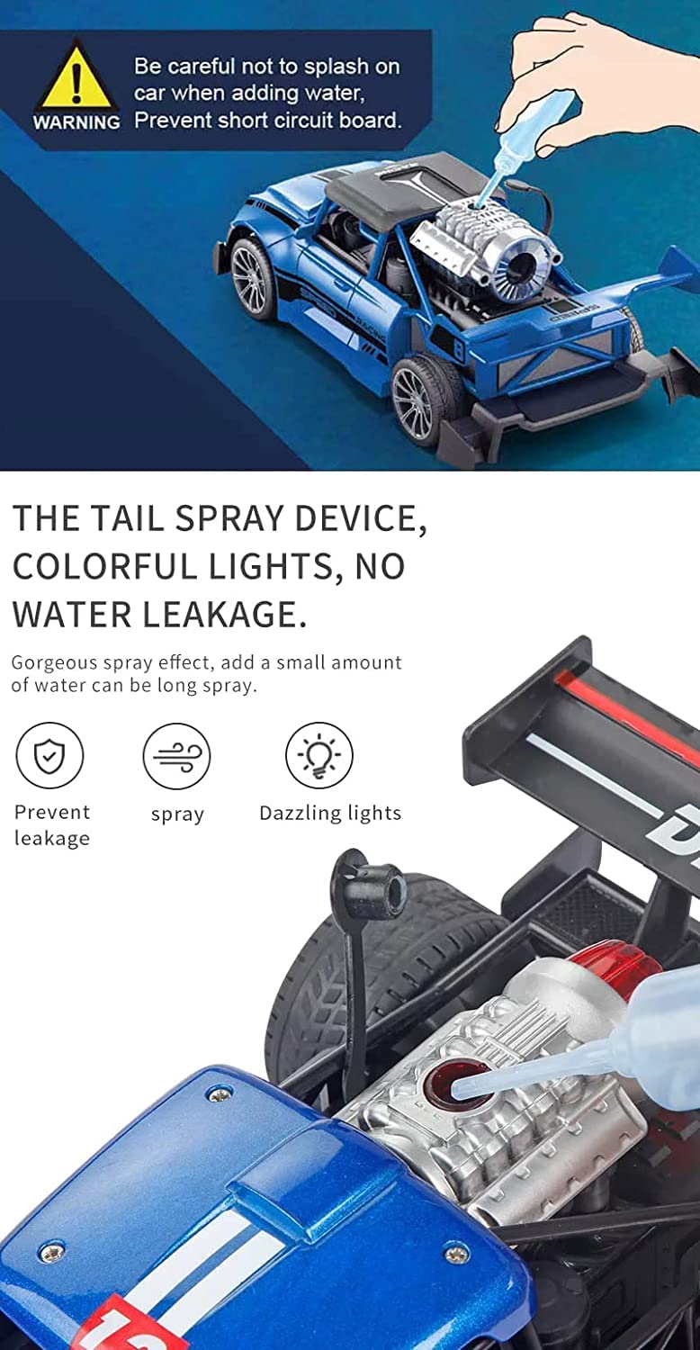 Rc Car Smoke High Speed Smoke Spray Remote Control Light Smoke Spray Emulation Exhaust Car in 1:20 Scale With Rechargeable Battery & Cable 2.4G RC Light Spray Car For Long Range
