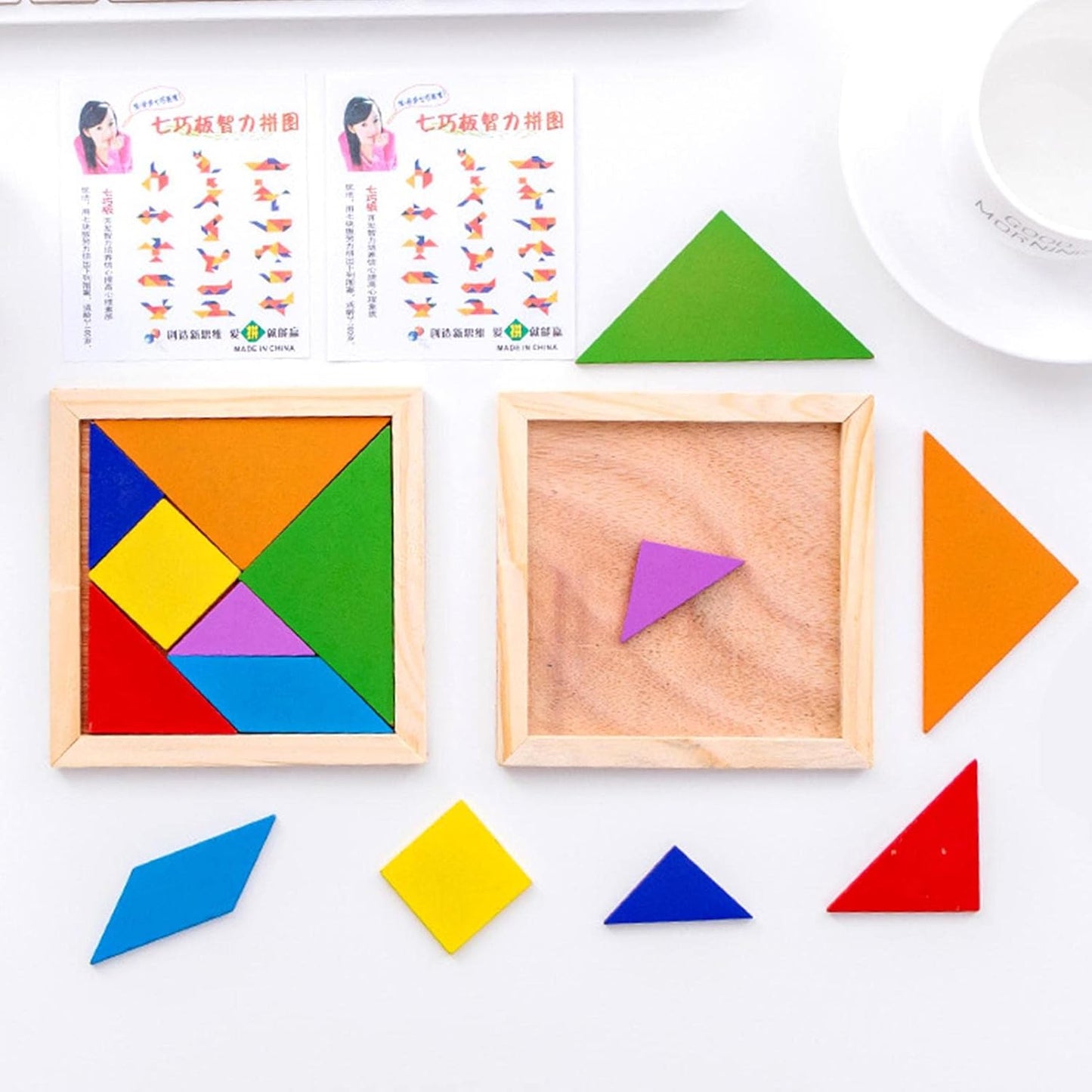 Wooden Tangram Puzzle Intelligent Blocks for Kids Tangram Shape Puzzle 7 Colors Tangram Jigsaw Puzzle