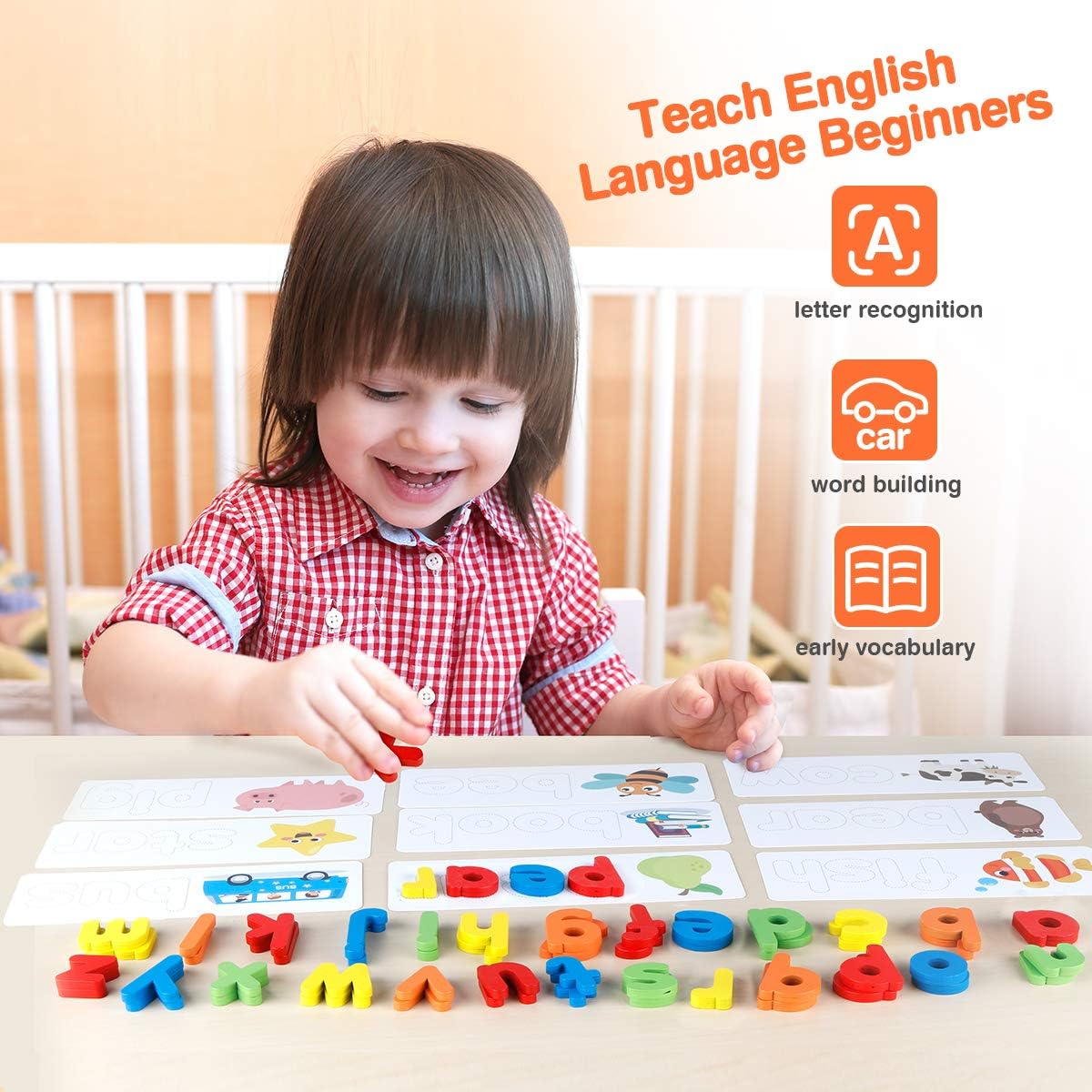 Spelling Game Learning Toy Wooden Alphabet Flash Cards Matching Sight Words Preschool