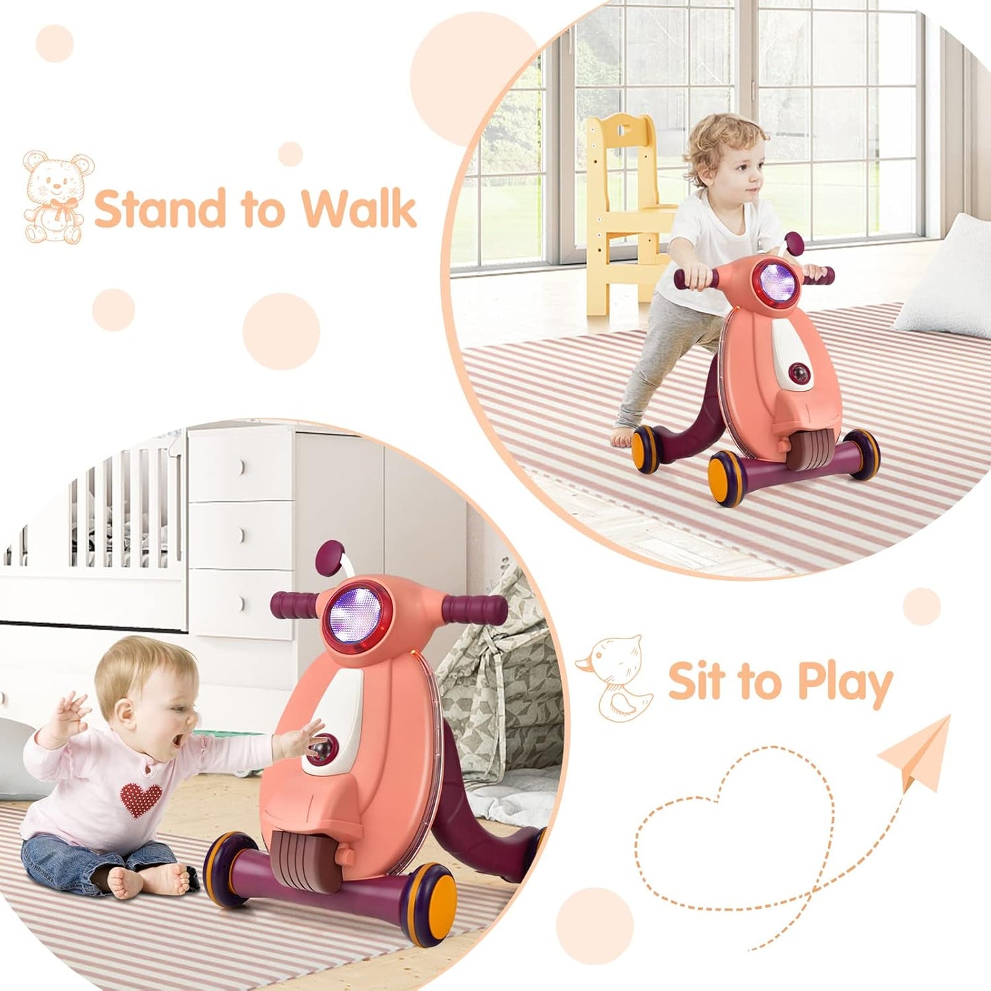 Baby Stroller Learning Multifunctional Baby Activity Walker Early Education Activity Center with Lights