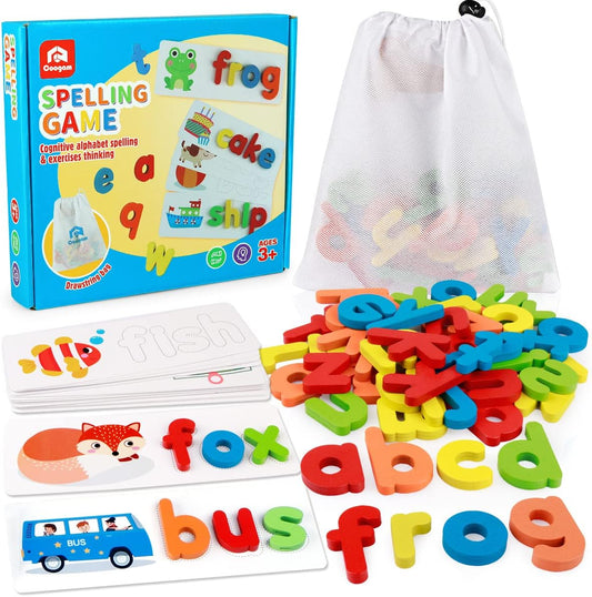 Spelling Game Learning Toy Wooden Alphabet Flash Cards Matching Sight Words Preschool