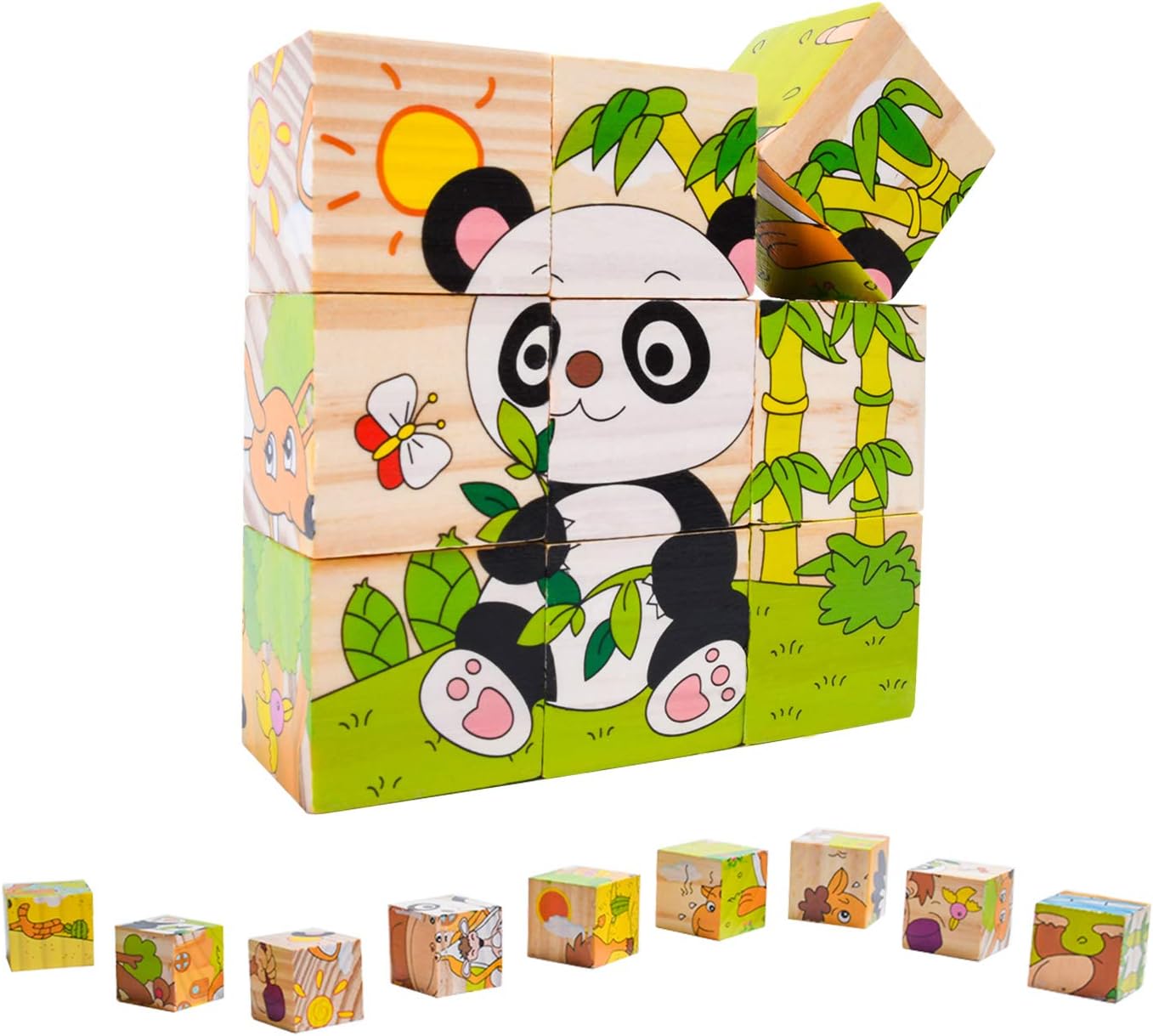 6 Sided Jungle Animals 3D Cubical Wooden Puzzle For Toddler Kids Children