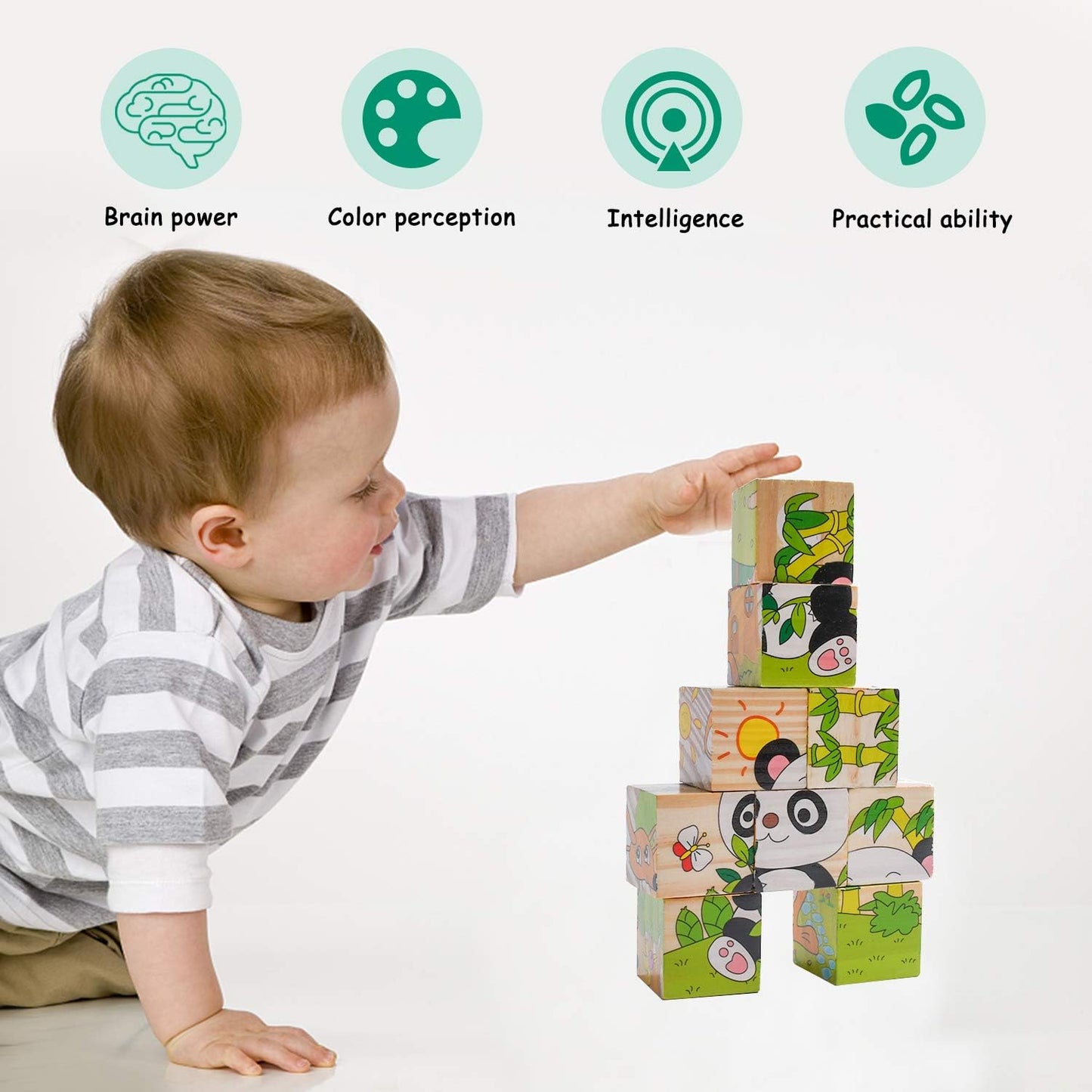 6 Sided Jungle Animals 3D Cubical Wooden Puzzle For Toddler Kids Children