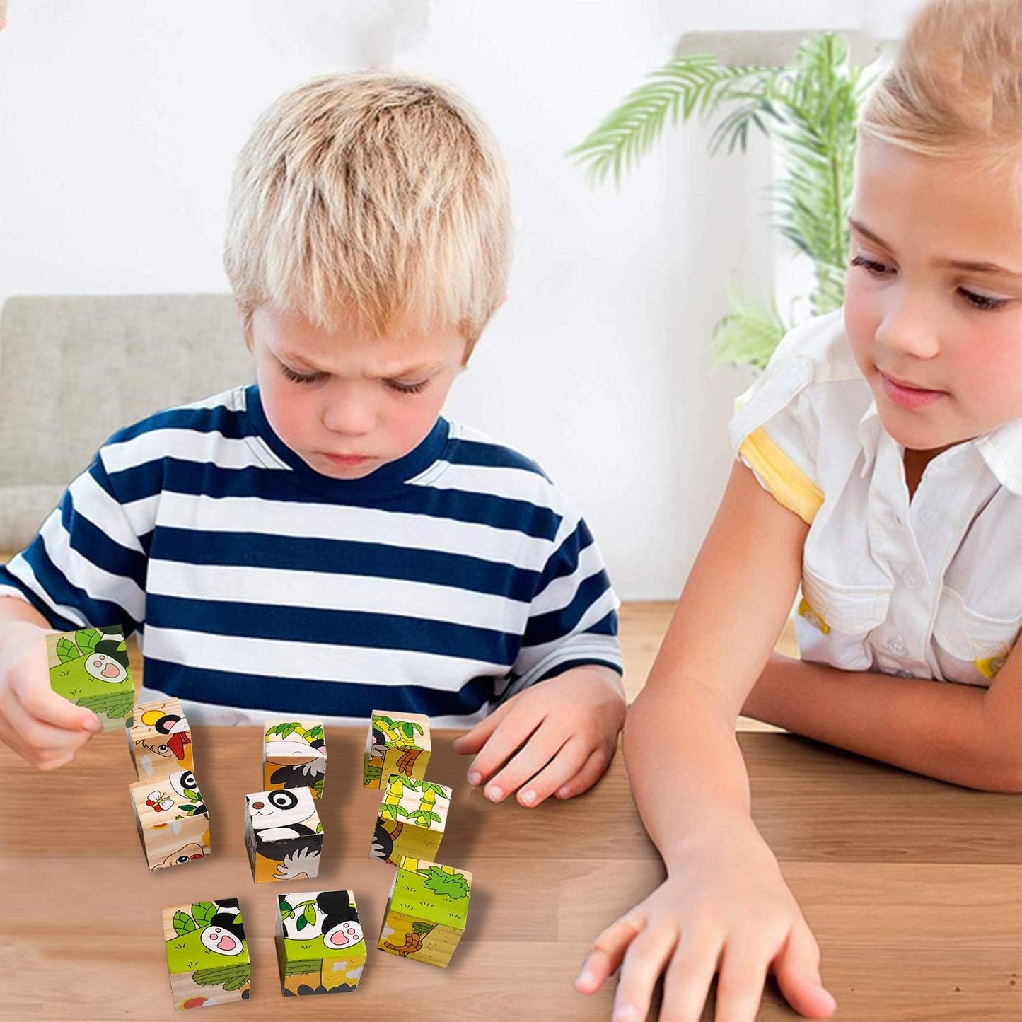 6 Sided Jungle Animals 3D Cubical Wooden Puzzle For Toddler Kids Children