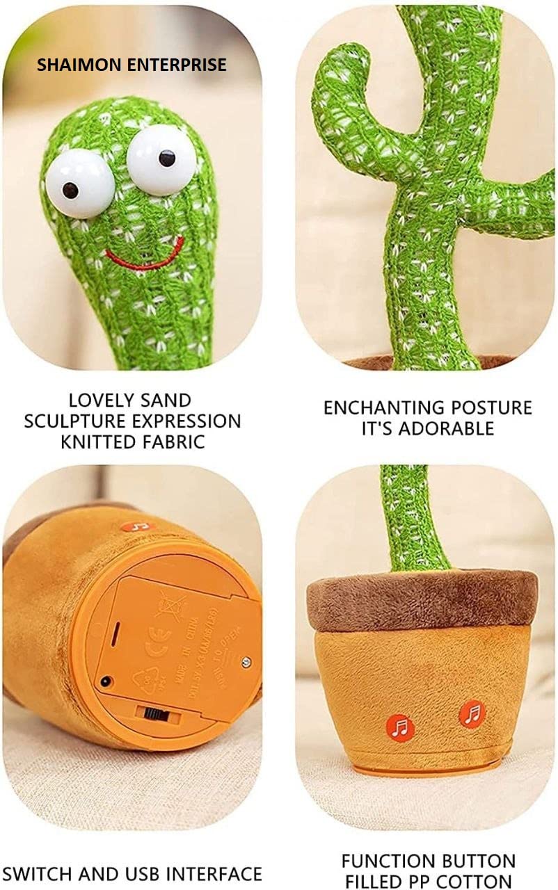 Rechargeable Dancing Cactus Talking Toy Rechargeable | Singing Plush Cactus, Voice Recording, Repeats What You Say, Music & Dancing Toy for Kids