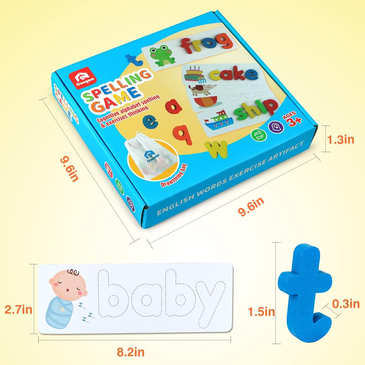 Wooden Alphabet Spelling Learning Toy Wooden Alphabet Flash Cards Matching Sight Words ABC Letters Recognition Game Preschool Educational