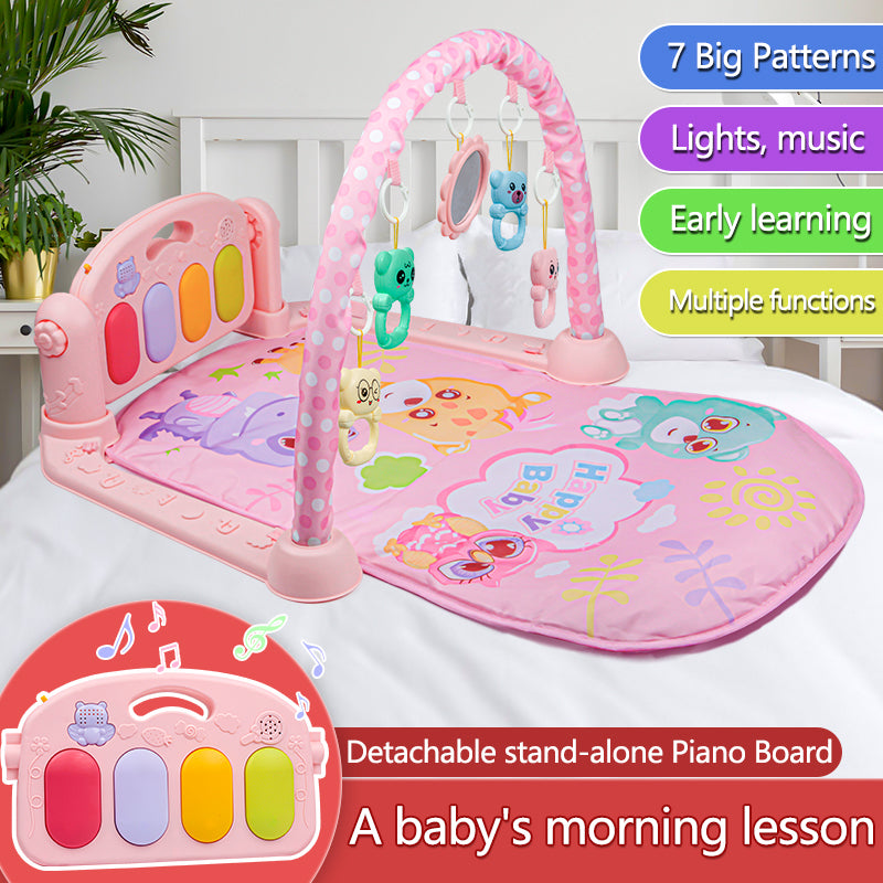 Huanger 3 In 1 Newborn Baby Toddler Activity Play Gym Piano Fitness Rack Mat With Lights And Music
