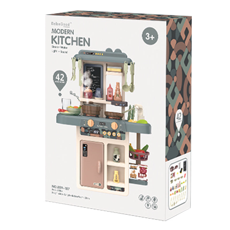 42Pcs Kids/Girls Kitchen Toys Set with Real Water Tab Steam Sound Lights Effect Pretend Play Cooking Set Toys For Girls