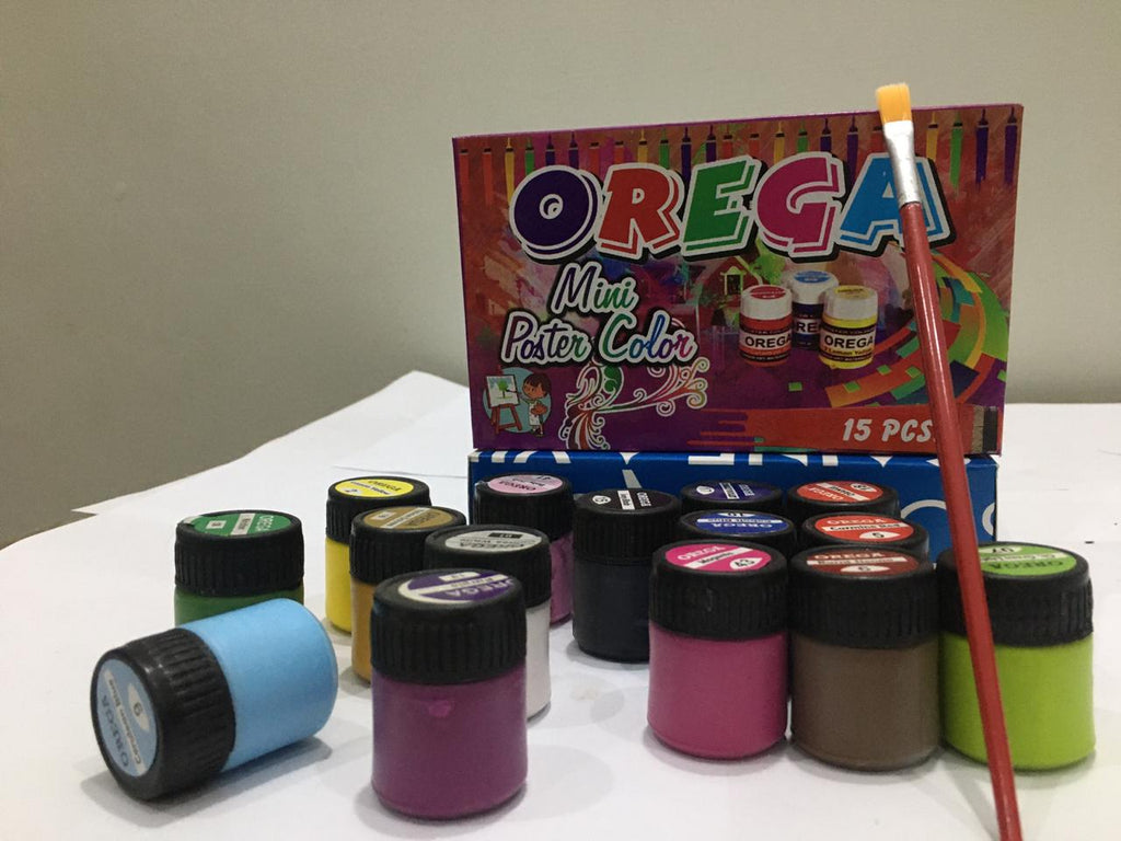 1 box of 15 Orega Poster Color + Free Gift 1 Paint Brush 15 different shades 15ml Each bottles Orega Colors Stationary Item For Girls