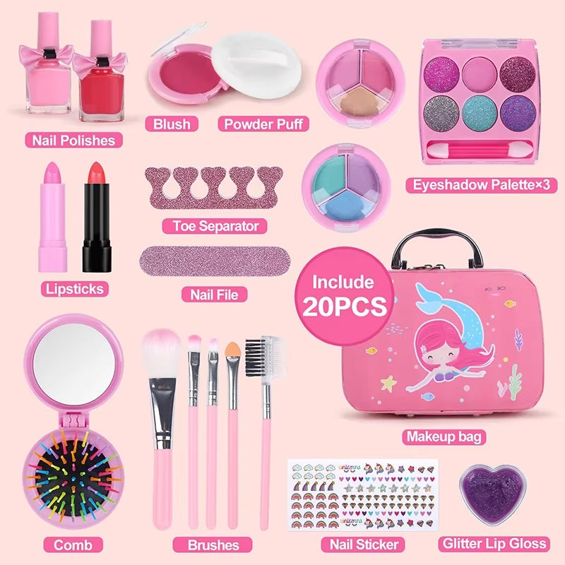 Kids Real Makeup Skin Friendly Cosmetic Fashion Beauty Set Pretend Play Toy Cosmetic Kit For Girls