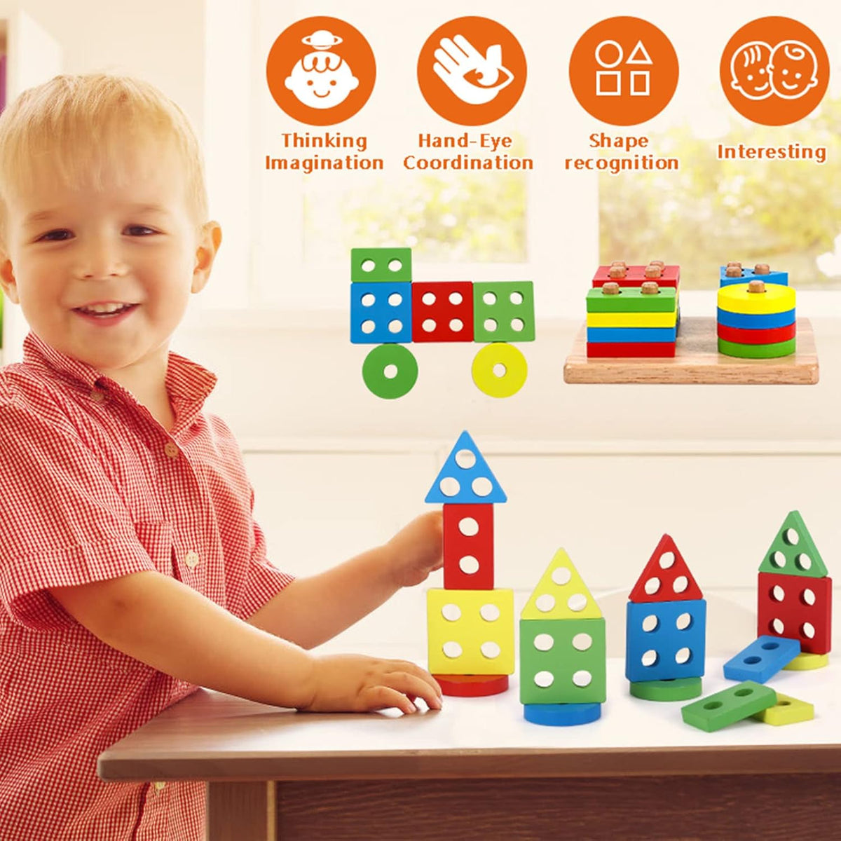 wooden shapes for kids Wooden Puzzle Toddler Toys Shapes Sorter Preschool Geometric Blocks Stacking Games for Kids Geometric Shape Sorter Wooden Puzzles Teaching Geometric Shape Cognitive Matching