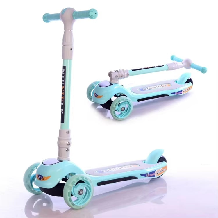 3 Wheel Scooty For Kids LED Light-Up Scooty Foldable, Adjustable Handle Rear Brake Lightweight Heavy Fiber Body Gifts For Toddlers Children Boys Girls