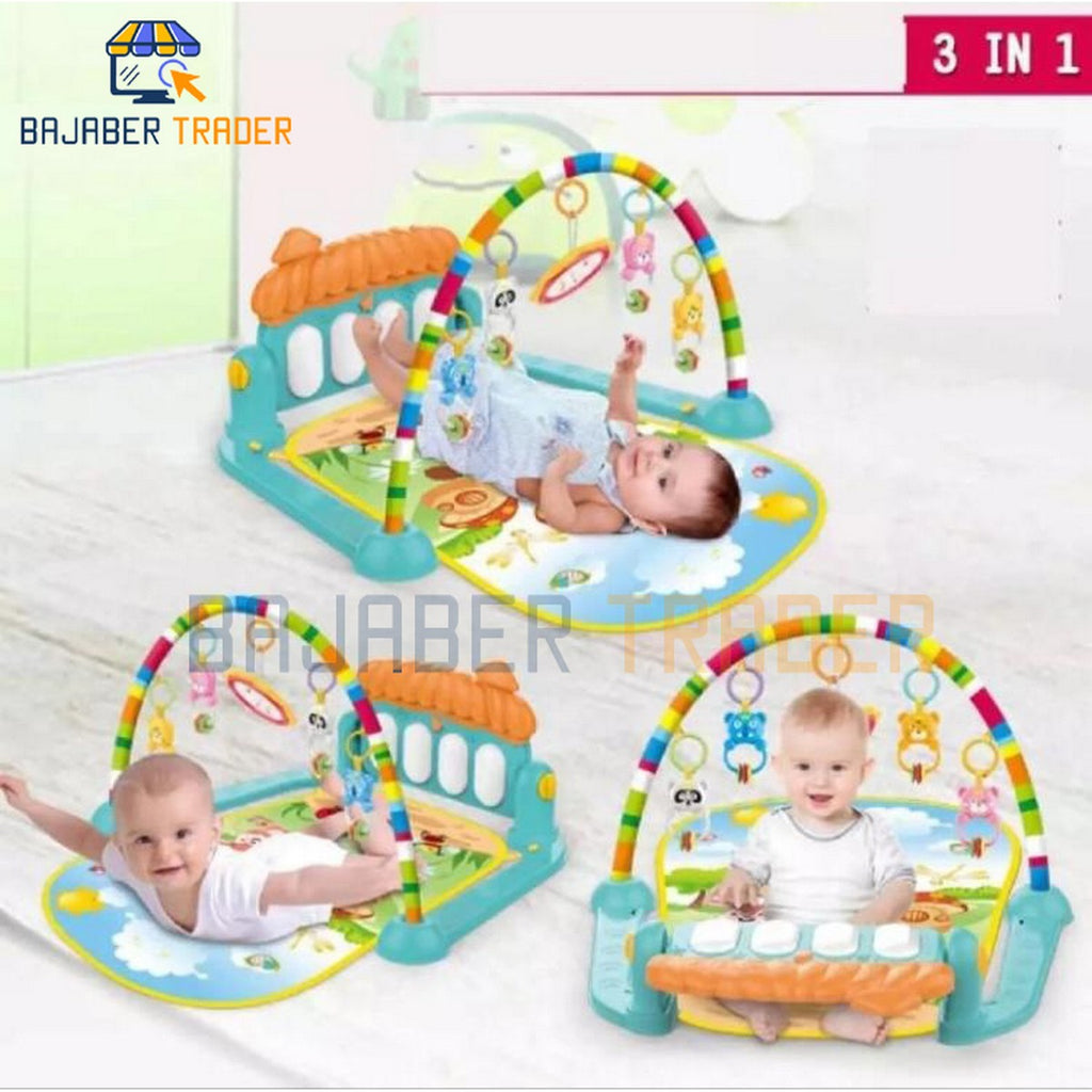Huanger 3 In 1 Newborn Baby Toddler Activity Play Gym Piano Fitness Rack Mat With Lights And Music