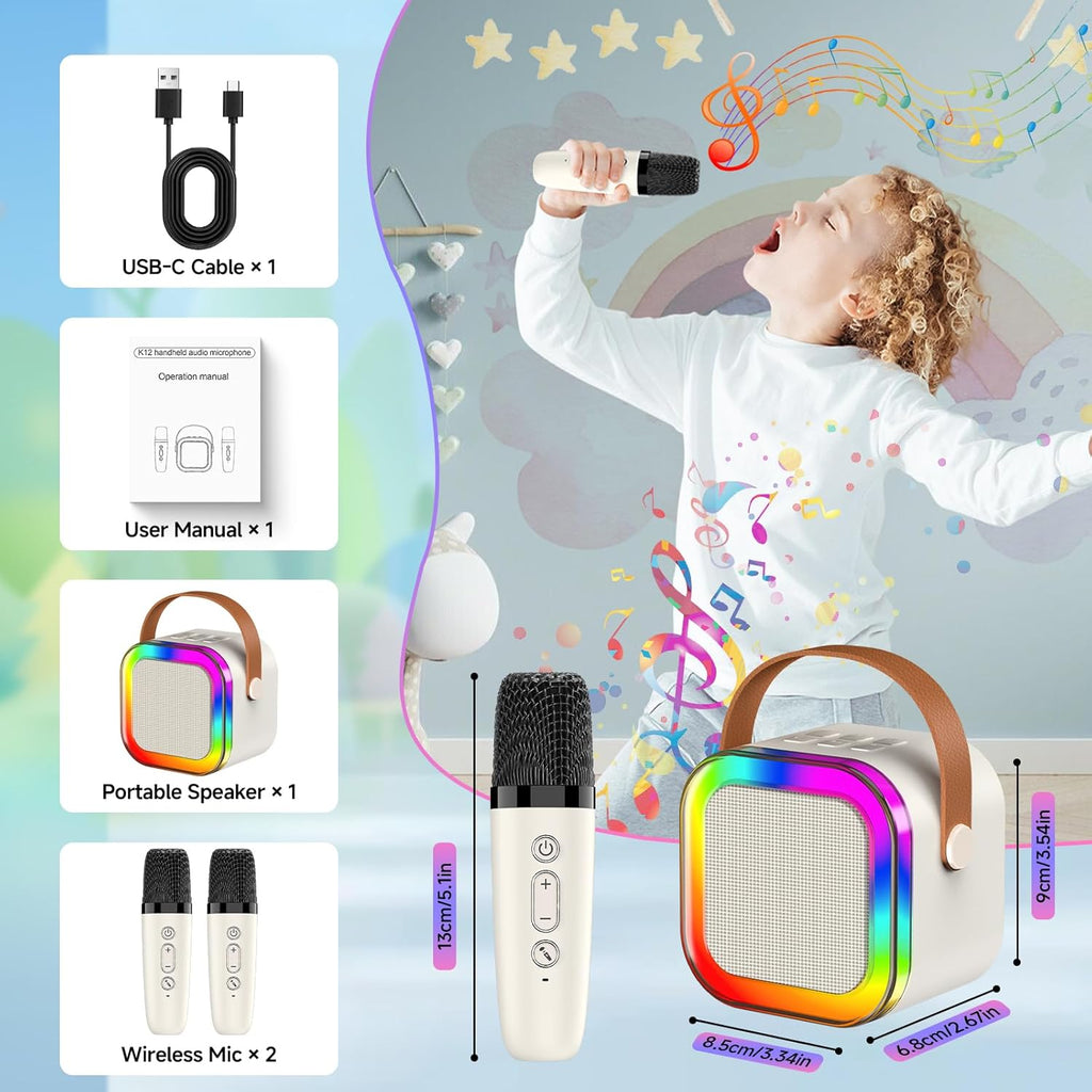 K12 Wireless Mic With Speaker Single / Double RGB 7 Color Dancing Light Karaoke Mic With Portable Bluetooth Microphone For Recording With Speaker For Music 3 in 1 USB / AUX / SD Card Slot Karaoke Handheld Microphone Random Color