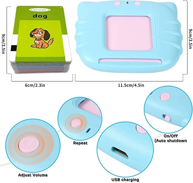 Talking Flash Cards Learning Toys, English Words Learning Card Machinee for Kids,Device with 112 Flash Cards Spelling Game Gifts for Preschool Kids Boys Girls Toddlers