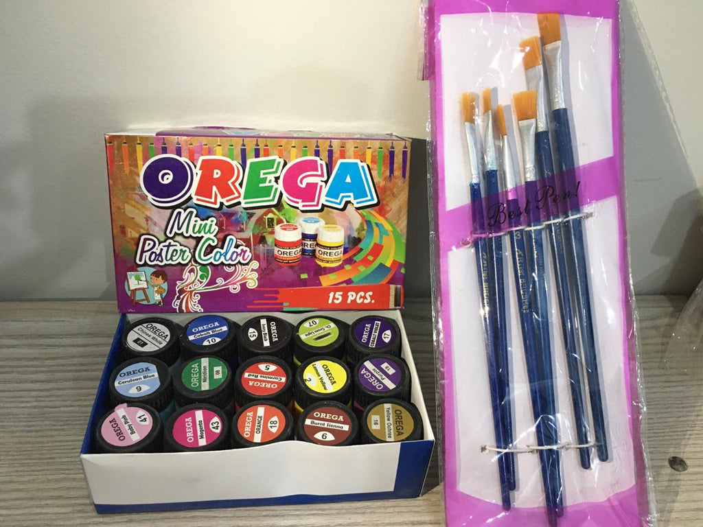 Orega Poster Color with 06 Piece Imported Paint Brush Set - 15 different shades, 15ml bottles each Stationary Item For Girls