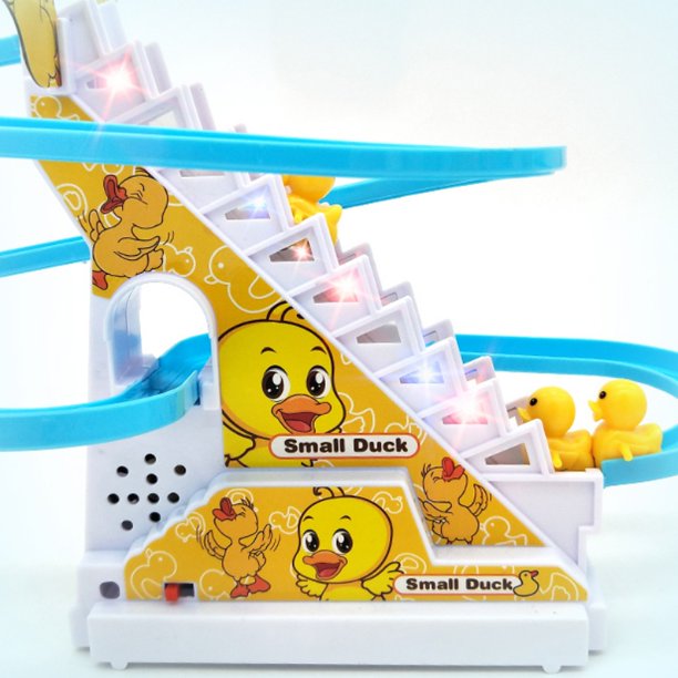 Small Duck Climbing Stairs Toy Electric Ducks Chasing Race Track Game Set, Playful Roller Coaster Toy with 3 Duck LED Flashing Lights & Music Button, Fun Duck Stair Climbing Toy for Toddlers and Kids