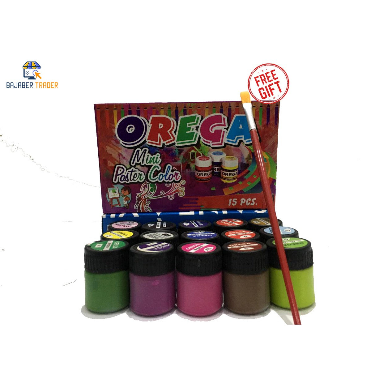 1 box of 15 Orega Poster Color + Free Gift 1 Paint Brush 15 different shades 15ml Each bottles Orega Colors Stationary Item For Girls