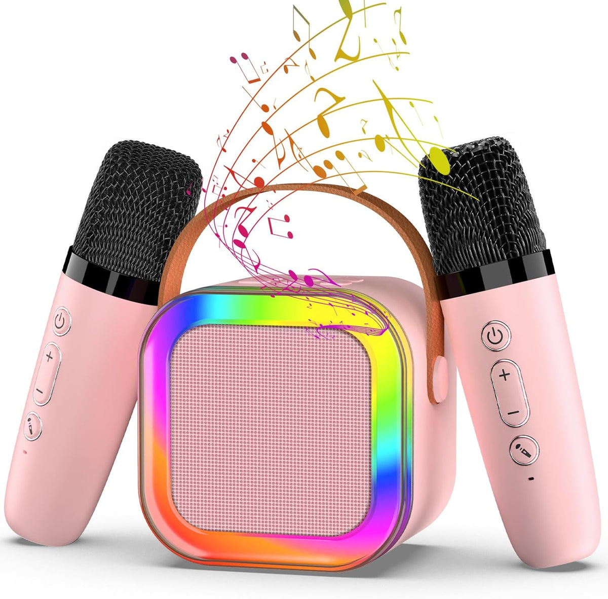 K12 Wireless Mic With Speaker Single / Double RGB 7 Color Dancing Light Karaoke Mic With Portable Bluetooth Microphone For Recording With Speaker For Music 3 in 1 USB / AUX / SD Card Slot Karaoke Handheld Microphone Random Color