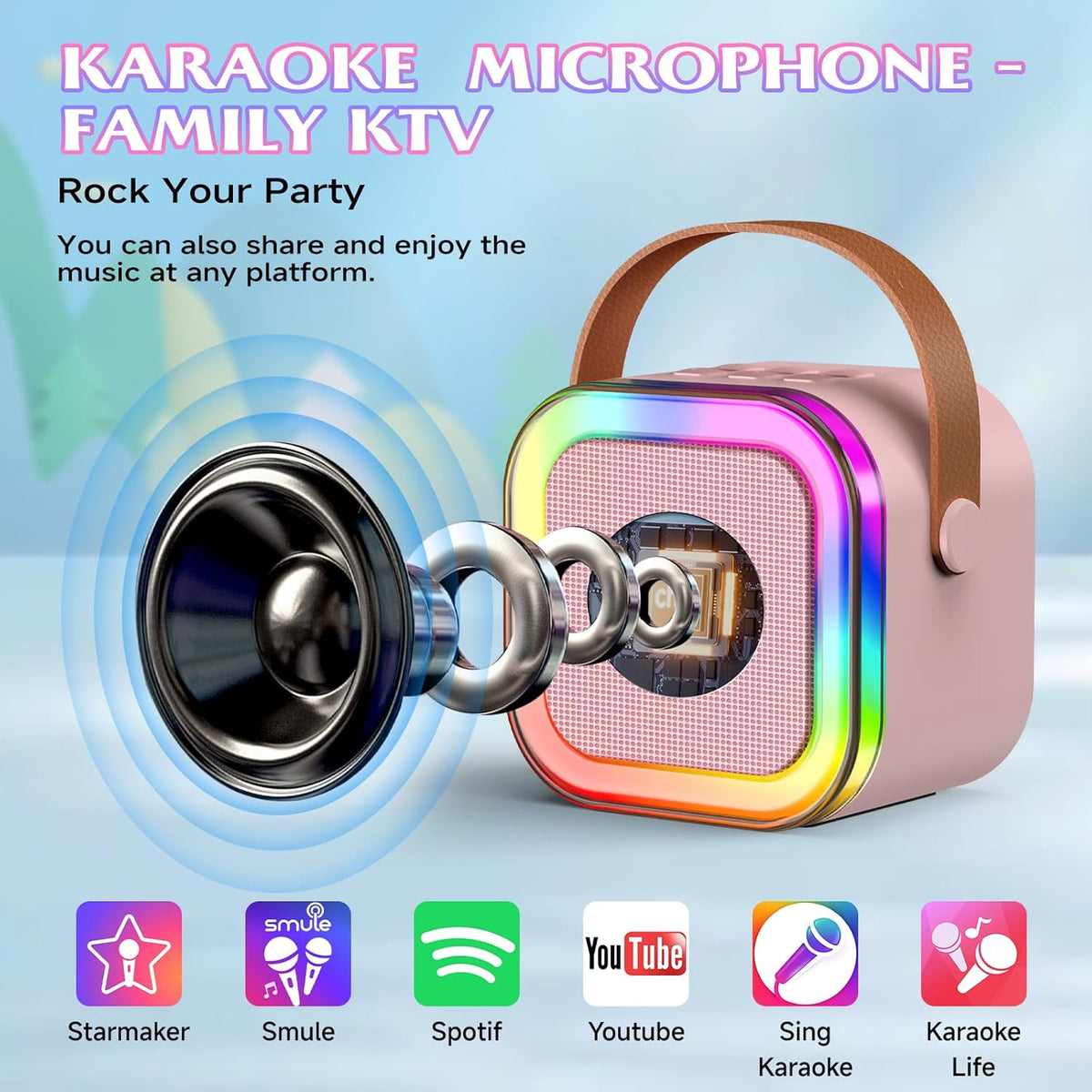 K12 Wireless Mic With Speaker Single / Double RGB 7 Color Dancing Light Karaoke Mic With Portable Bluetooth Microphone For Recording With Speaker For Music 3 in 1 USB / AUX / SD Card Slot Karaoke Handheld Microphone Random Color