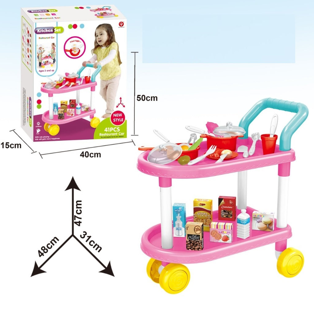 My Little Trolley Tea Cart Set And Kitchen Trolley Cart Pretend Tea Party Kitchen Play Set For Kids Boys And Girls