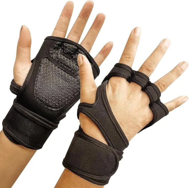 Weightlifting Gym Gloves Fitness With Strong Wrist Wraps Support Fitness Gloves, Training Gloves for Men and Women - Fitness Gloves for Strength Training, Bodybuilding, Weight Sports and CrossFit Training