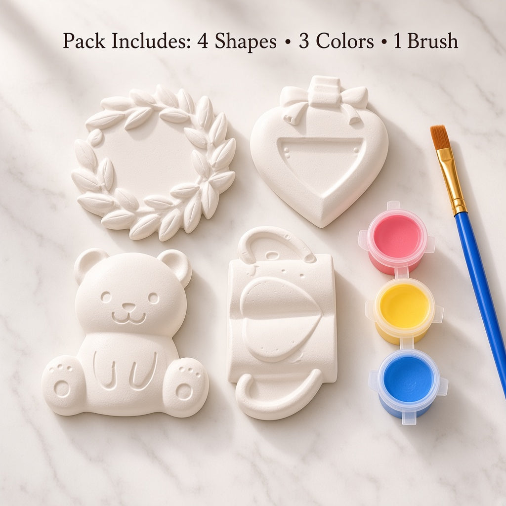 Ceramic Painting Kit For Kids DIY Plaster Painting Kit for Kids – 4 Cute Plaster Figures with Paints & Brush | Art & Craft Activity Set