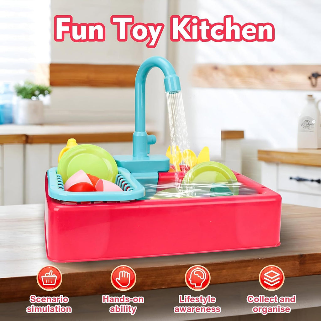 Water Sink Set For Kids Kitchen Toys Plastic Simulation Electric Dishwasher Sink Pretend Play With Electric Automatic Water Circulation Wash Basin Toy