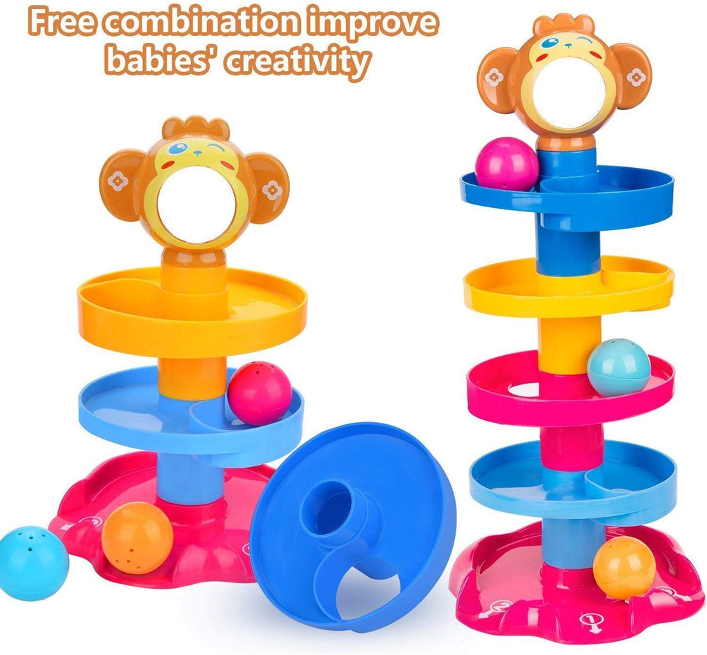 Huanger Roll Ball For Baby Toddler 5 step 3 ball Drop the Ball and It Will roll down Puzzle Fun Game Early Learning and Educational Toy for Kids Go Ball Ramp Toy Set