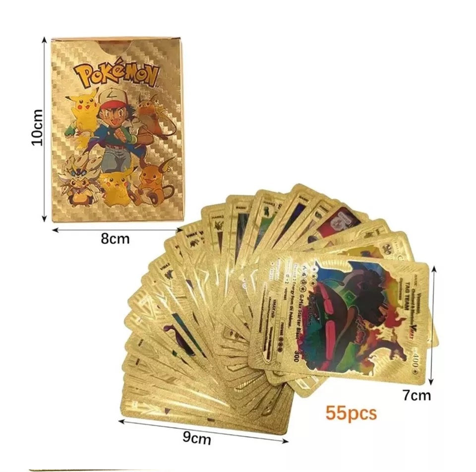 55 Pcs Pokémon Gold Foil Cards Anime Cartoon Pokémon English Version Tcg Card Pokémon Cards Box For Fans Rare Collection Card Child Toys Gifts Golden Edition