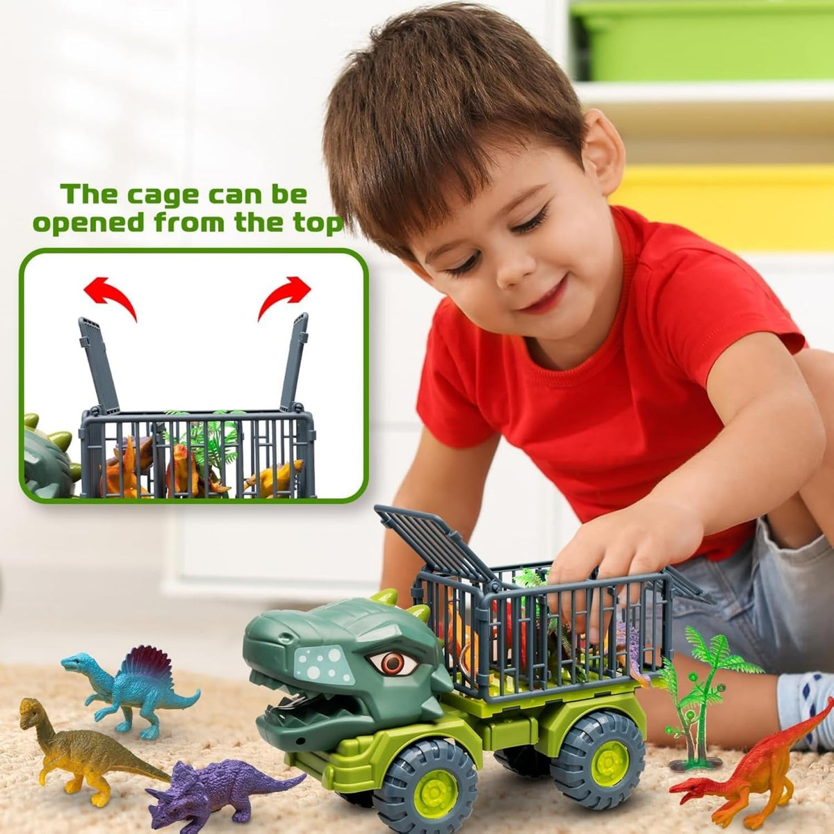Dinosaur Car Truck Toys Tyrannosaurus Transport Car Carrier Truck With Dinosaur Set Jurassic Toys Dino Car Play Set Toys Gifts for Kids Boys Girls