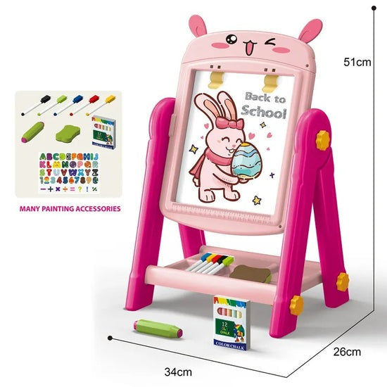 Artist Easel Drawing Board for Kids Dual Sided Magnetic and Blackboard Adjustable Standing Art Easel for Toddler, Double Magnetic Drawing Board with Painting Accessories  Includes Pens, Chalks, Duster & Other Accessories Along with Board Games