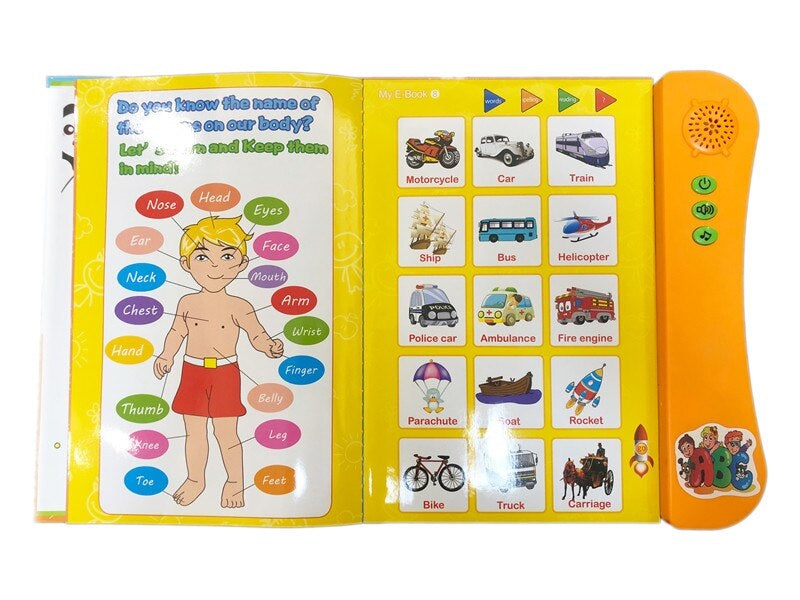My English E-Book for Kids Toddler Early Learning Educational English Reading Book with Sound Alphabets Numbers Animals Fruits Shapes Vehicles & Colors