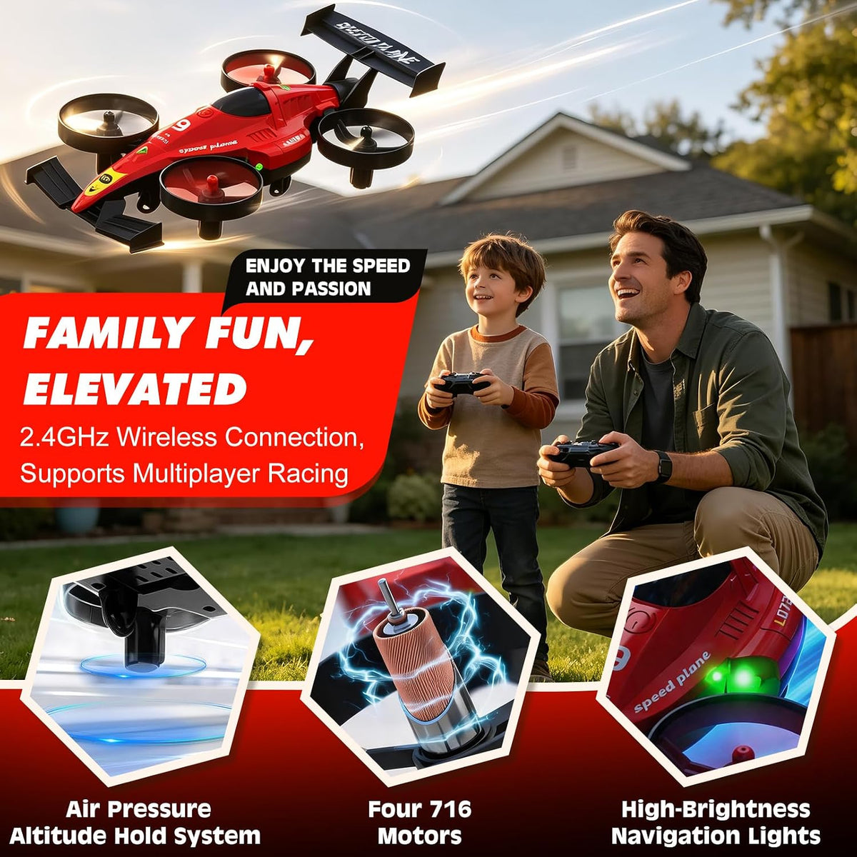 2in1 RC Flying Car for Kids Ages 6-12, Land And Air Modes Features 360°Flips, Altitude Hold, LED Lights, Indoor Outdoor Play, for Boys Girls 8-14 Year Olds