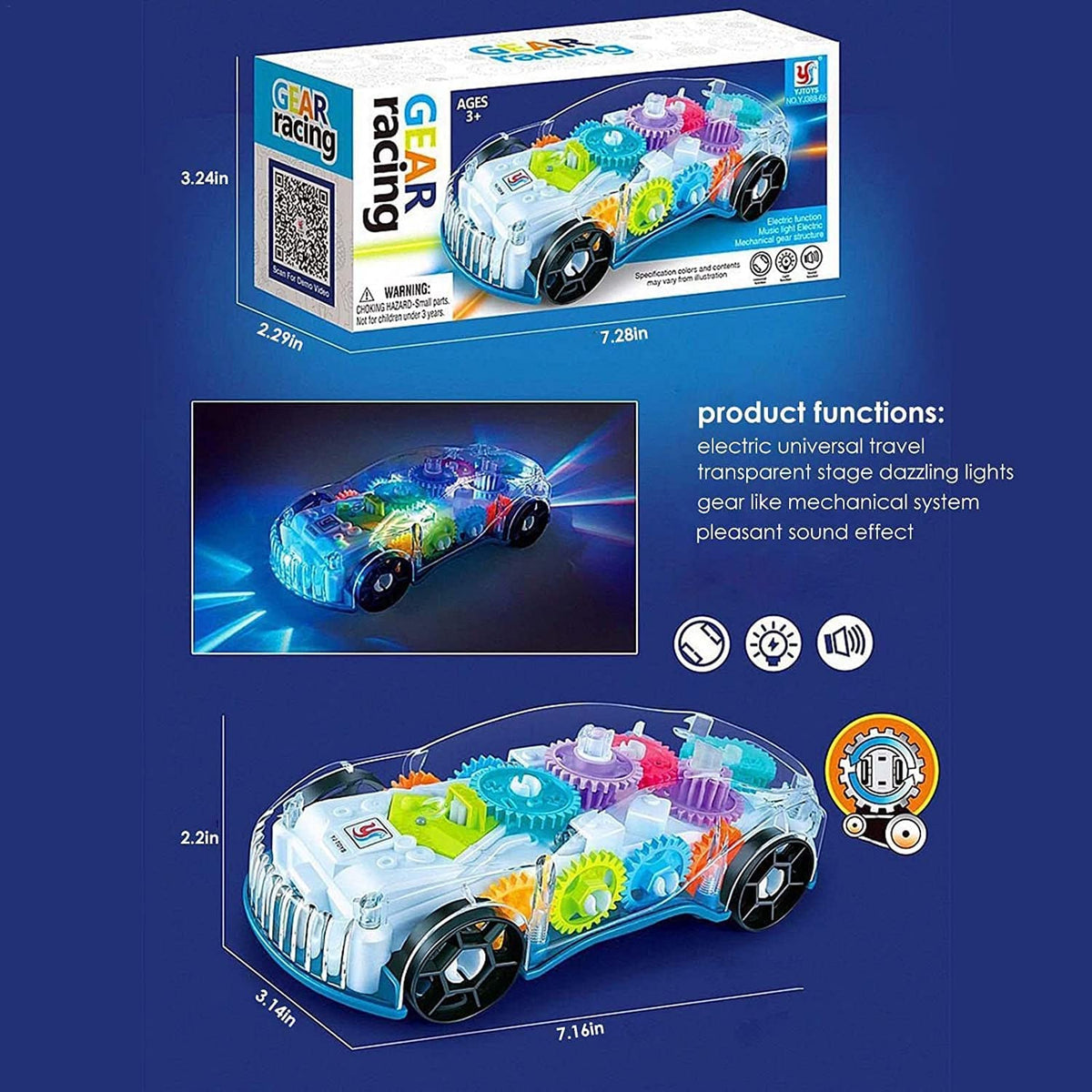 Rechargeable Storio 3D Baby Car Toy with 4 Channel, Gear Simulation Mechanical Car with Sound Music & Light Toys for Kids Boys & Girls, Multicolor