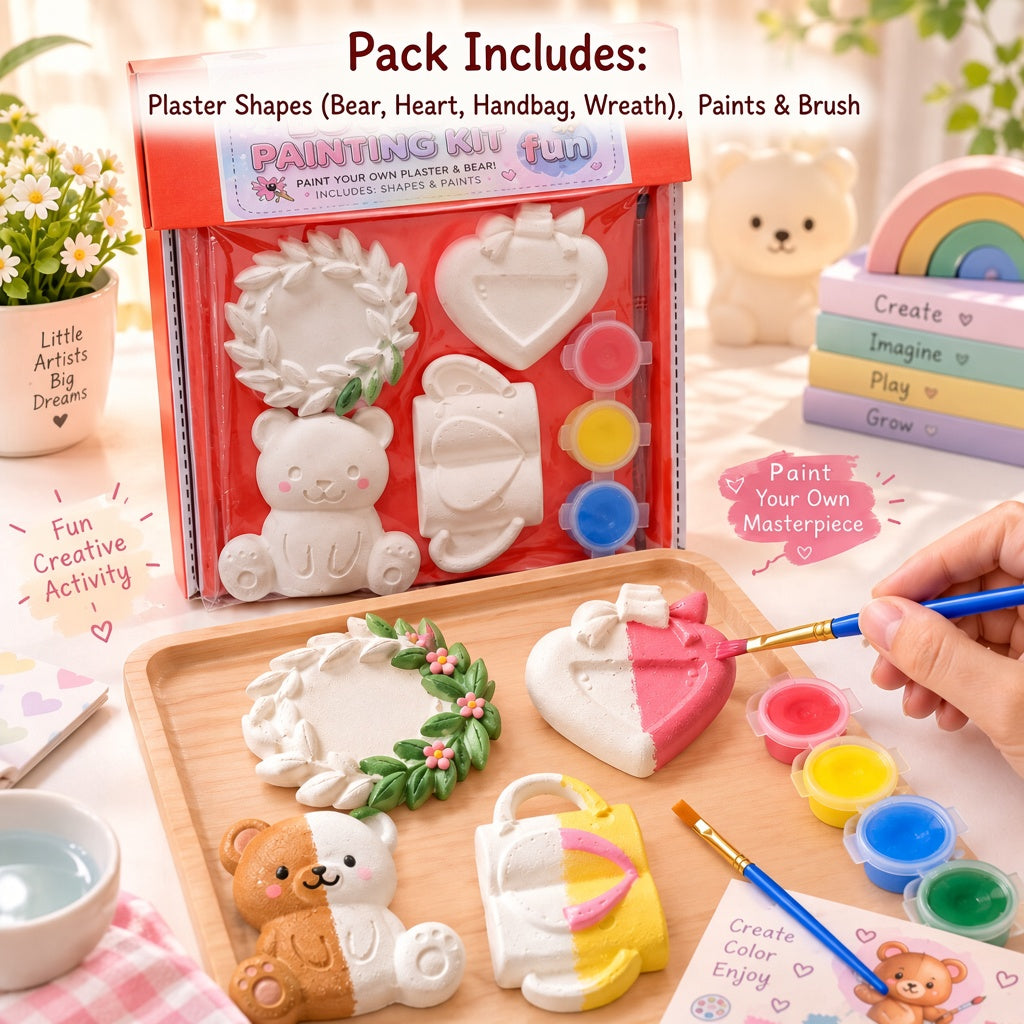 Ceramic Painting Kit For Kids DIY Plaster Painting Kit for Kids – 4 Cute Plaster Figures with Paints & Brush | Art & Craft Activity Set