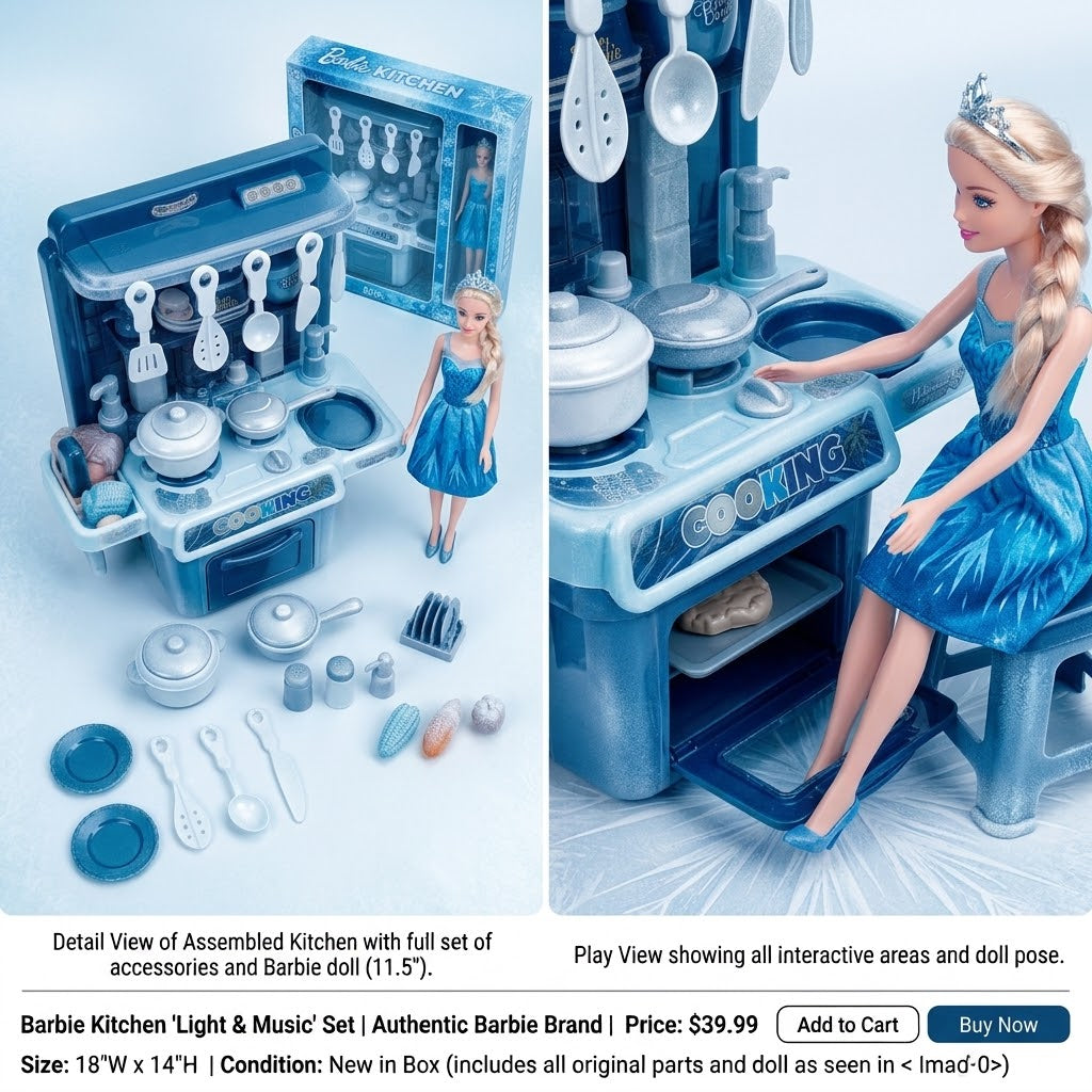 Kids Kitchen Play Set with Doll, Toy Cooking Set with Utensils, Pots, Pans & Pretend Play Accessories for Girls – Pink - Blue