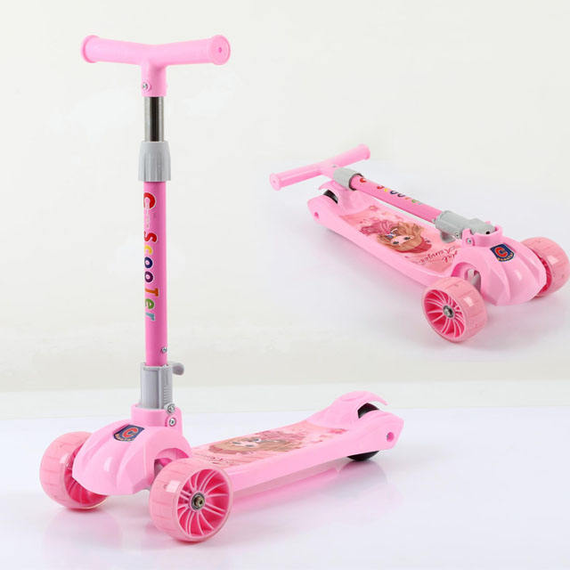 3 Wheel Scooty For Kids LED Light-Up Scooty Foldable, Adjustable Handle Rear Brake Lightweight Heavy Fiber Body Gifts For Toddlers Children Boys Girls