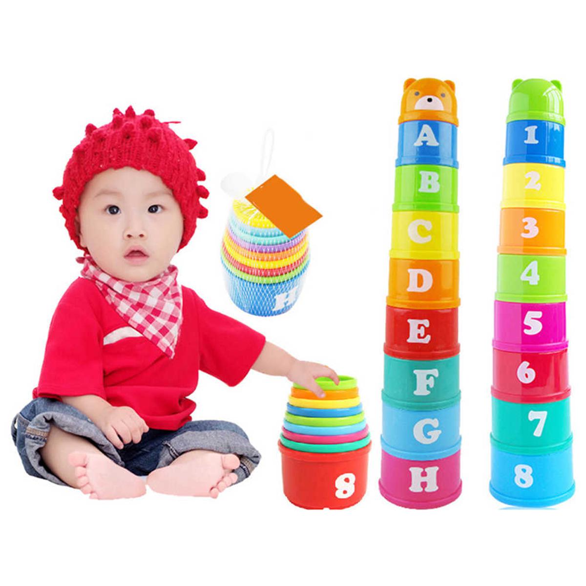 Rainbow Nesting & Stacking Cups Activity Baby Toddlers Building Set Stackers Pre-school Learning Toy For Indoor Outdoor Bathtub