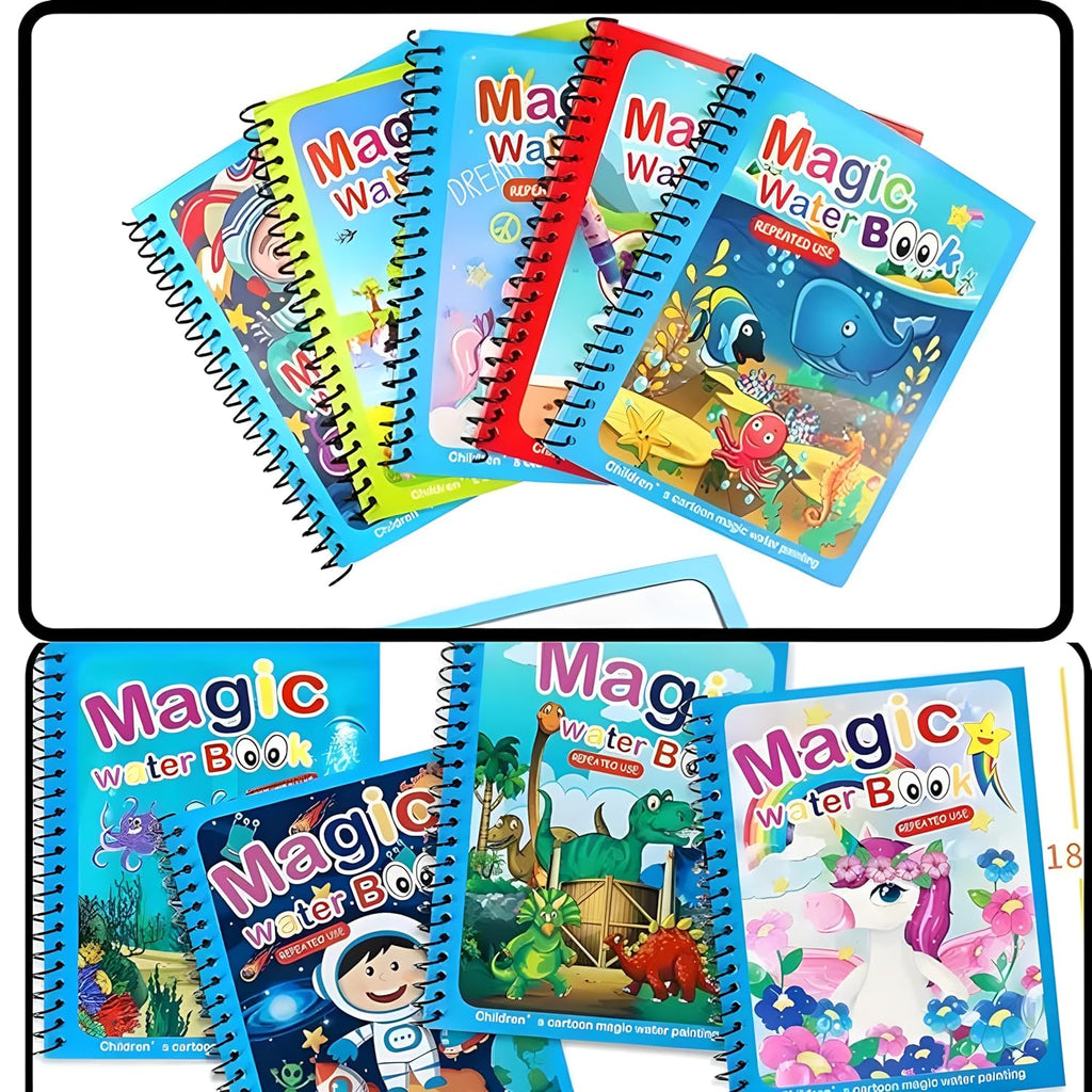 Reusable Magic Water Color Book For Kids Painting Drawing Coloring Board Book Doodle & Magic Water Pen Children Education Drawing Pad (Random Design & Assorted Color)