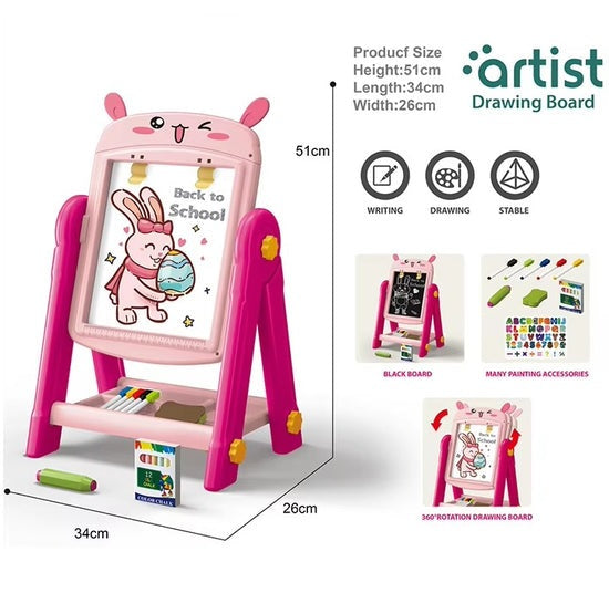 Artist Easel Drawing Board for Kids Dual Sided Magnetic and Blackboard Adjustable Standing Art Easel for Toddler, Double Magnetic Drawing Board with Painting Accessories  Includes Pens, Chalks, Duster & Other Accessories Along with Board Games
