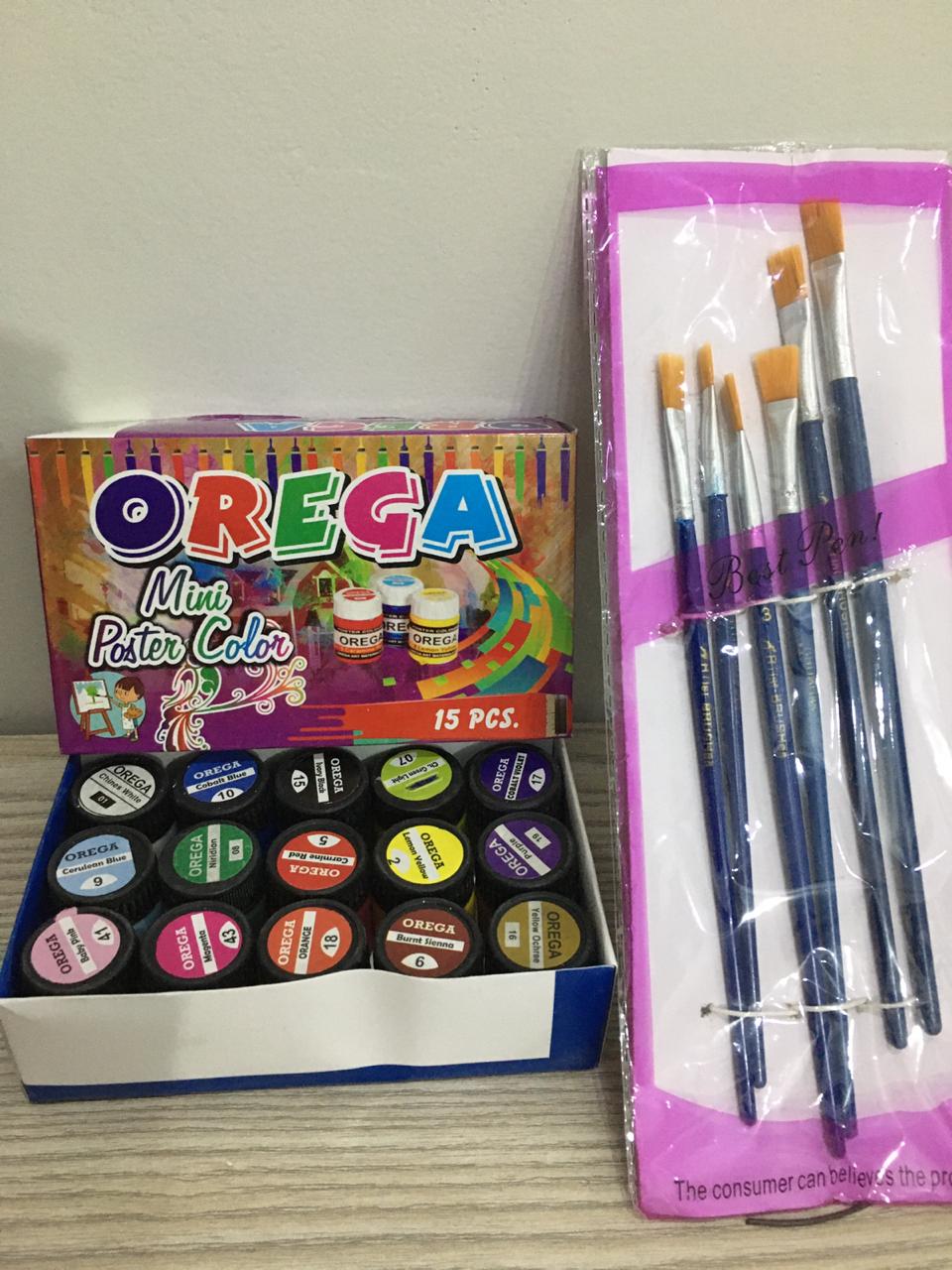 Orega Poster Color with 06 Piece Imported Paint Brush Set - 15 different shades, 15ml bottles each Stationary Item For Girls