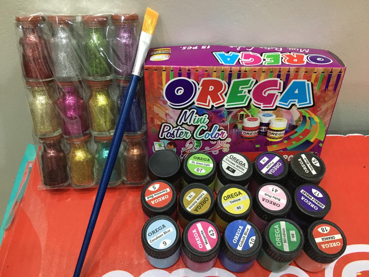 15 Orega Poster Color 12 Pcs Glitter Set 1 Paint Brush