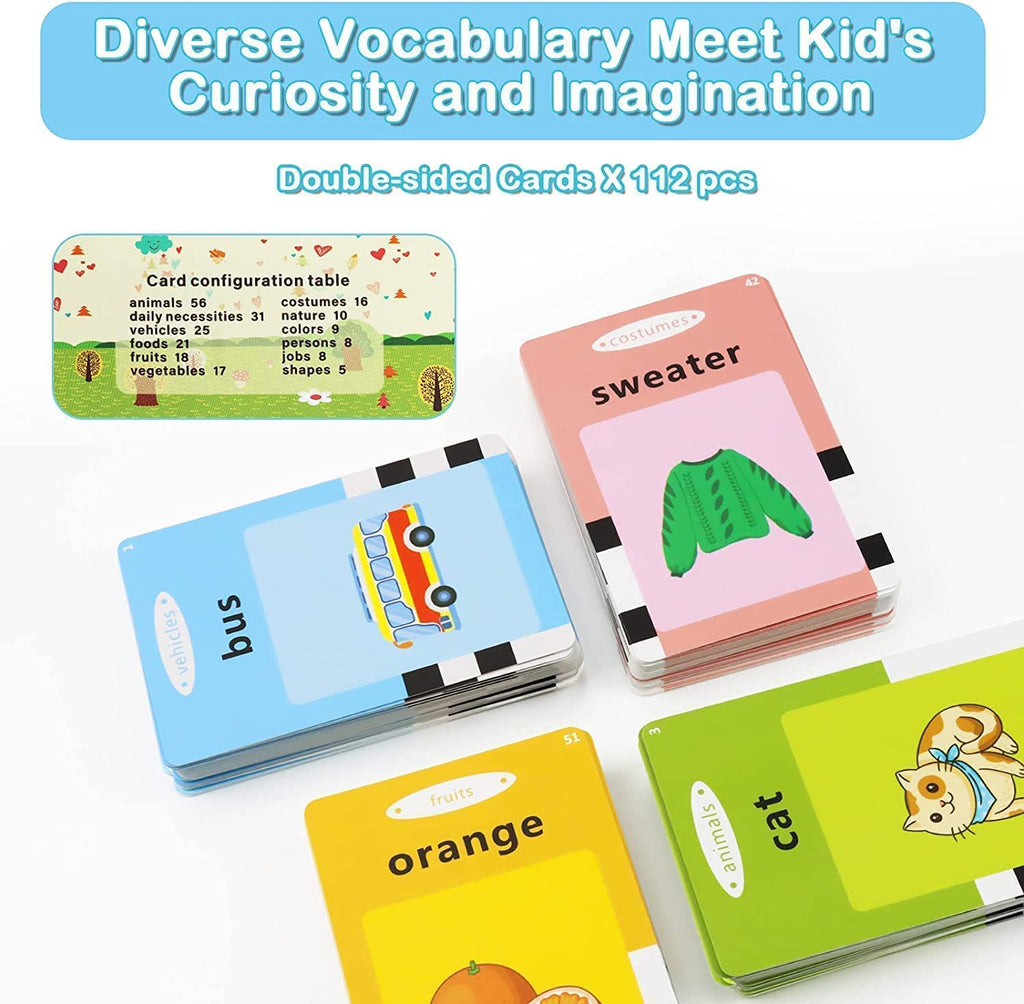 Talking Flash Cards Learning Toys, English Words Learning Card Machinee for Kids,Device with 112 Flash Cards Spelling Game Gifts for Preschool Kids Boys Girls Toddlers