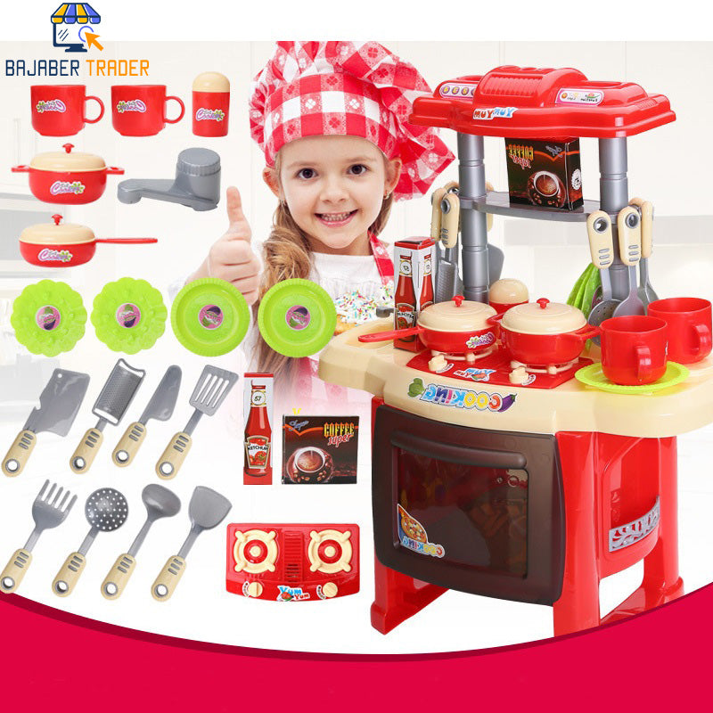 35Pcs Kitchen Set For Kids  Pretend Play Cooking Set  Sink Water Sound & Light Effects
