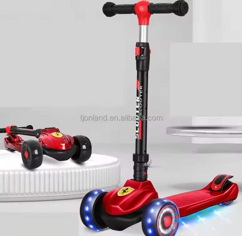 Ferrari Scooty For Kids 3 Wheel Foldable Adjustable Scooter With LED Lights Ferrari Kickboard Heavy Duty For 3to12 Years Kids