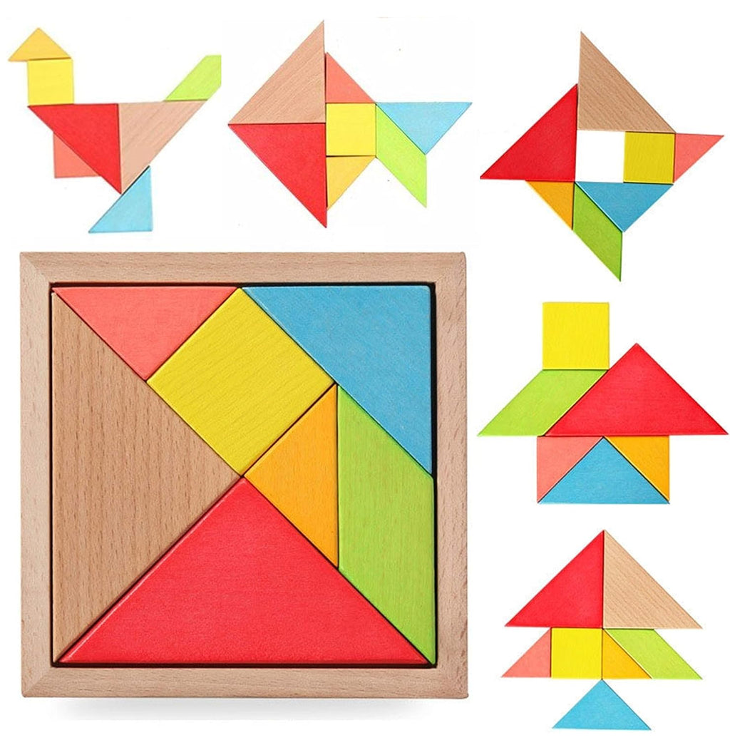 Wooden Tangram Puzzle Intelligent Blocks for Kids Tangram Shape Puzzle 7 Colors Tangram Jigsaw Puzzle
