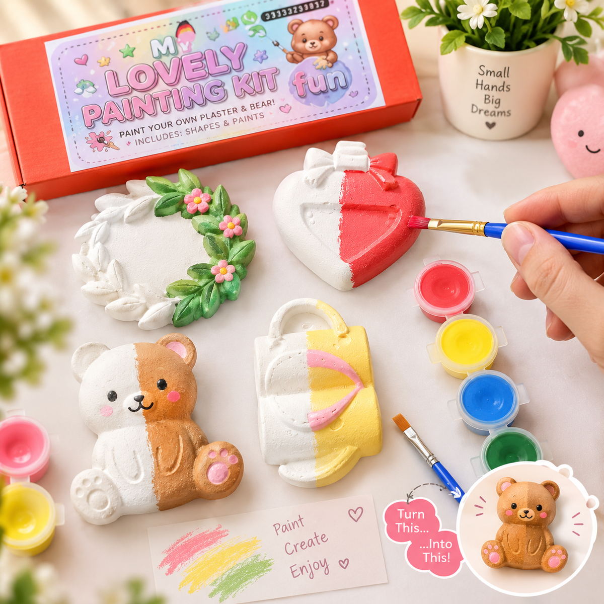 Ceramic Painting Kit For Kids DIY Plaster Painting Kit for Kids – 4 Cute Plaster Figures with Paints & Brush | Art & Craft Activity Set