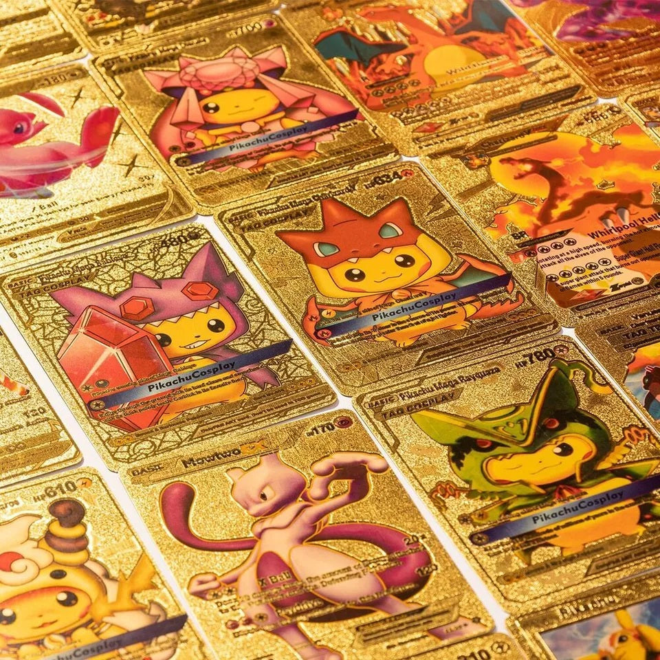 55 Pcs Pokémon Gold Foil Cards Anime Cartoon Pokémon English Version Tcg Card Pokémon Cards Box For Fans Rare Collection Card Child Toys Gifts Golden Edition