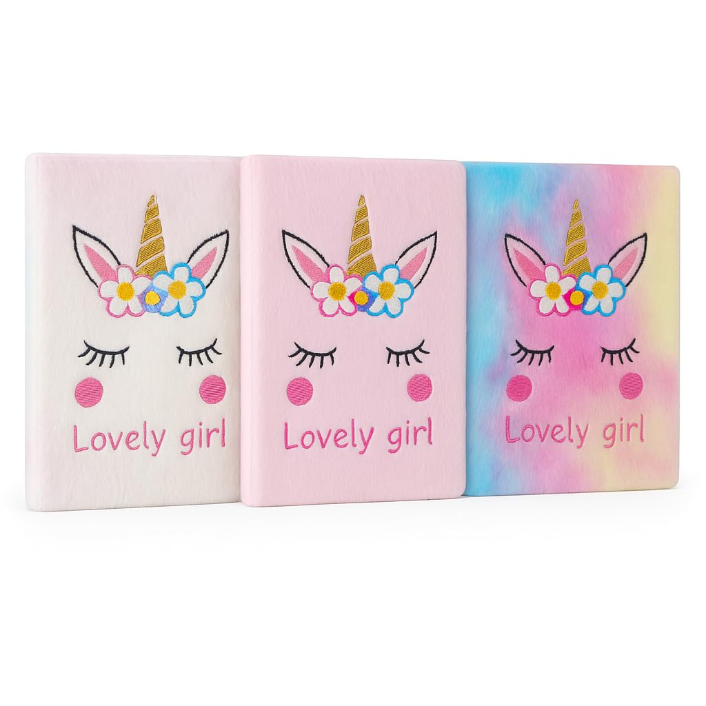 Cute Unicorn Diary for Girls, Embroidered Cover Notebook for Kids, Pastel Color Writing Journal, School Stationery Gift